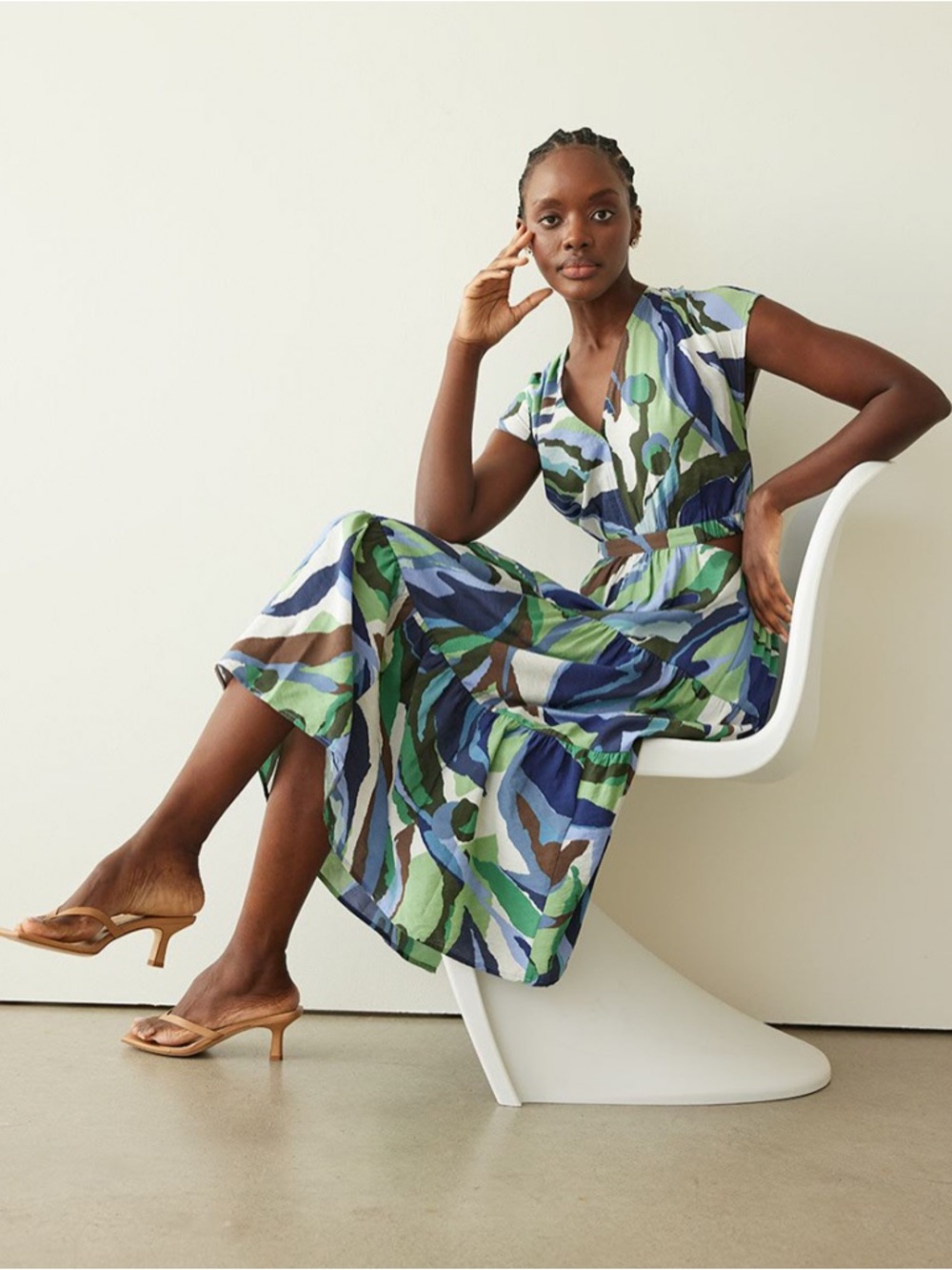 Reitmans Blue Green Multi Print Maxi Dress